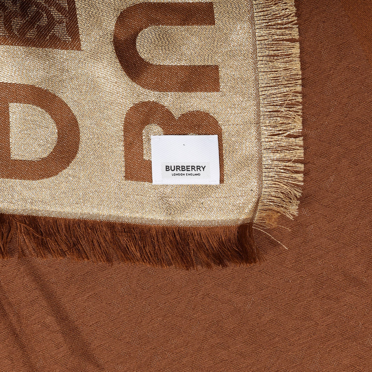 Burberry Metallic Silk Wool TB Monogram Colorblock Square Scarf Chestnut 3 of 4