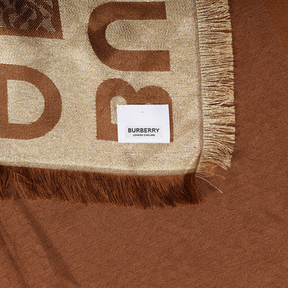 Burberry Metallic Silk Wool TB Monogram Colorblock Square Scarf Chestnut 3 of 4