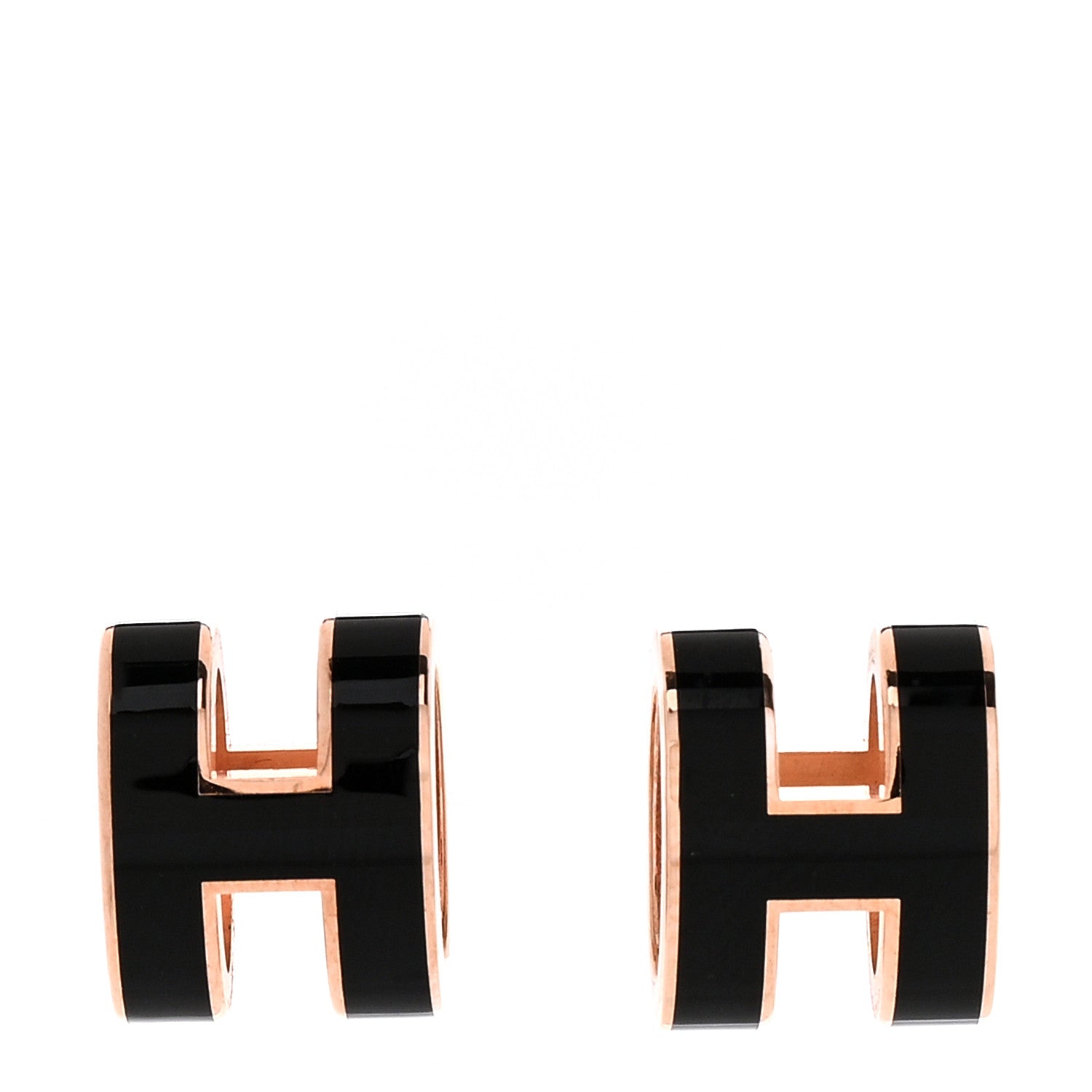 Hermes Rose Gold Lacquered Mini Pop H Earrings Black 1 of 6