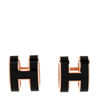 Hermes Rose Gold Lacquered Mini Pop H Earrings Black 1 of 6