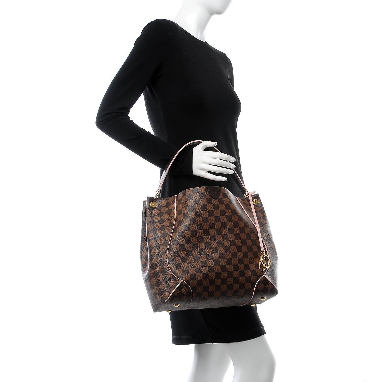 Louis Vuitton Damier Ebene Caissa Hobo Rose Ballerine 2 of 7