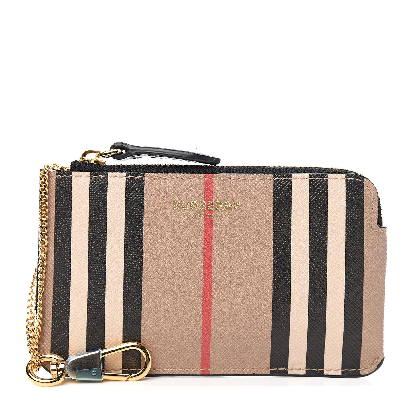E-Canvas Calfskin Icon Stripe Zip Coin Case Archive Beige