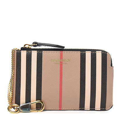Burberry E-Canvas Calfskin Icon Stripe Zip Coin Case Archive Beige 1 of 5