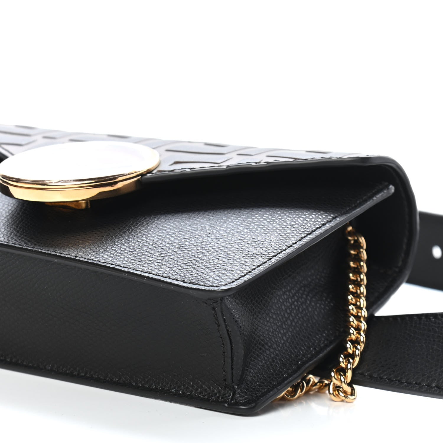Fendi Vitello Cruise F is Fendi Bi-Color FF 1974 Embossed Envelope Belt Bag Maya Black 8 of 8