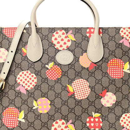 Gucci GG Supreme Monogram Textured Calfskin Les Pommes Small Retro Interlocking G Tote Bag Beige Multicolor Mystic White 8 of 11