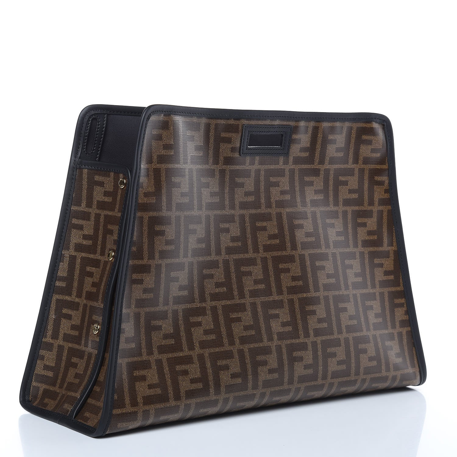 Fendi Glazed Fabric Vitello Century FF 1974 Stamp Patch Medium Peekaboo Defender Cover Mogano Panna Black 3 of 10