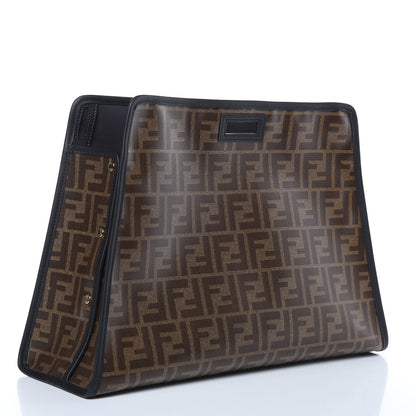 Fendi Glazed Fabric Vitello Century FF 1974 Stamp Patch Medium Peekaboo Defender Cover Mogano Panna Black 3 of 10