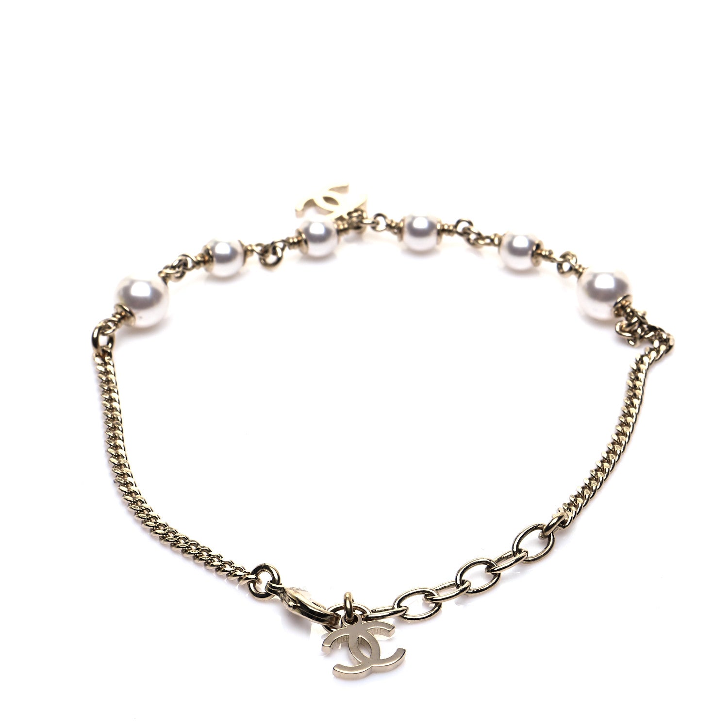 Chanel Pearl CC Chain Anklet Gold Pearly White 3 of 5