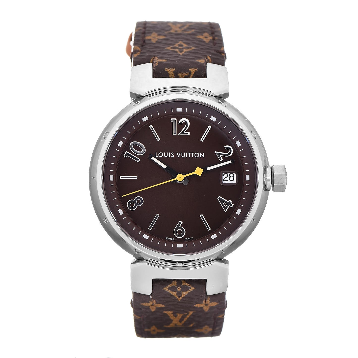 Stainless Steel Monogram 34mm Tambour Quartz Watch Brown