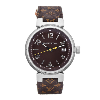 Louis Vuitton Stainless Steel Monogram 34mm Tambour Quartz Watch Brown 1 of 9