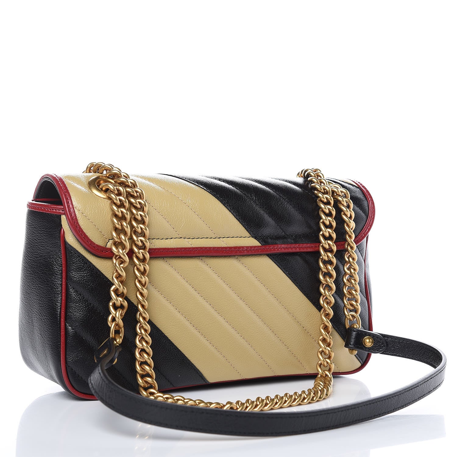 Gucci Vintage Effect Calfskin Matelasse Diagonal Striped Small Torchon GG Marmont Shoulder Bag Black Beige 3 of 9