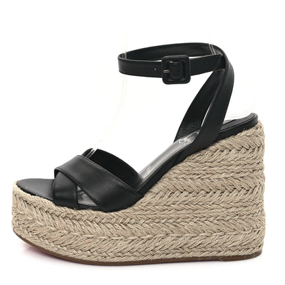 Christian Louboutin Goatskin Mariza Zeppa 130 Espadrille Sandals 38 Black Natural 1 of 8