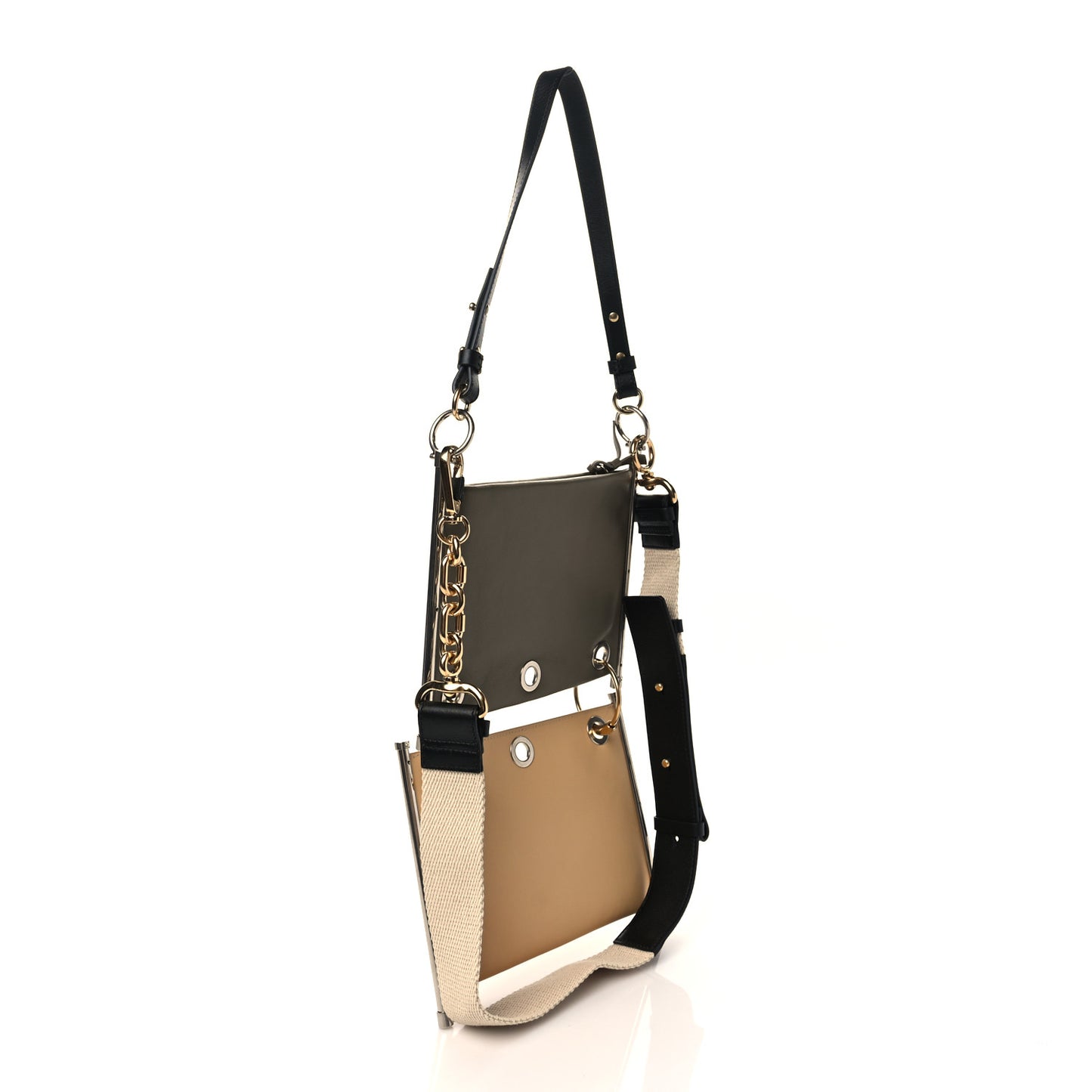 Smooth Calfskin Roy Double Shoulder Bag Merino Grey Bleached Brown