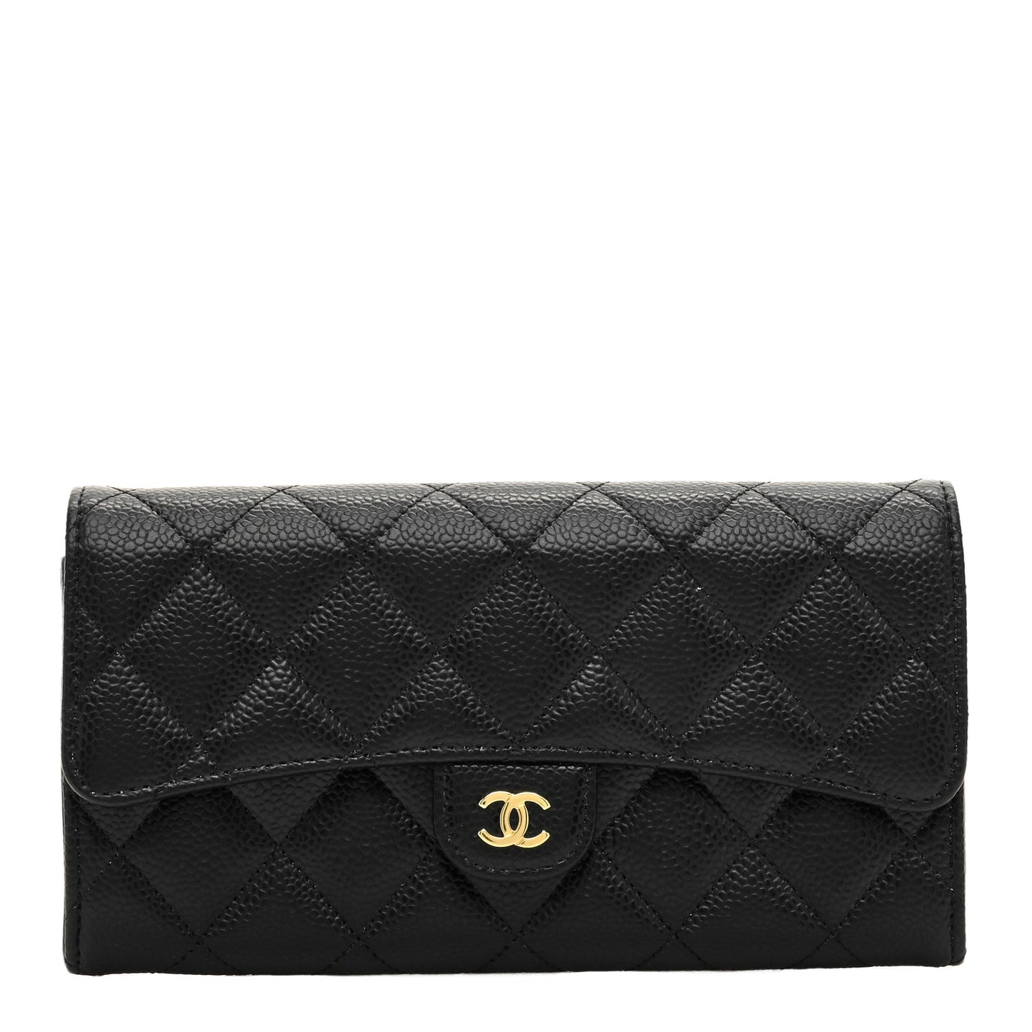 Caviar Quilted Large Gusset Flap Wallet Black
