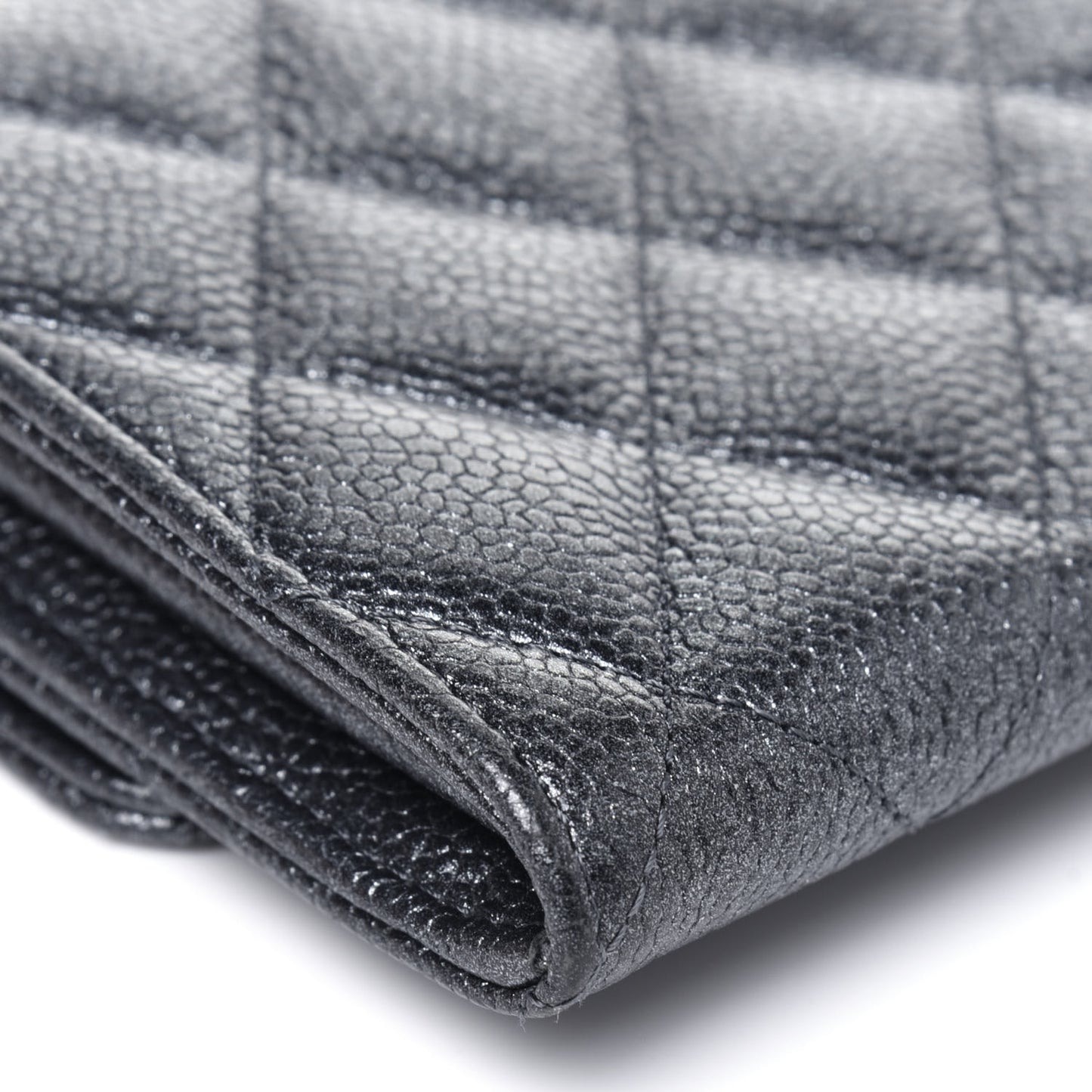 Metallic Caviar Quilted Large Flap Wallet Charcoal