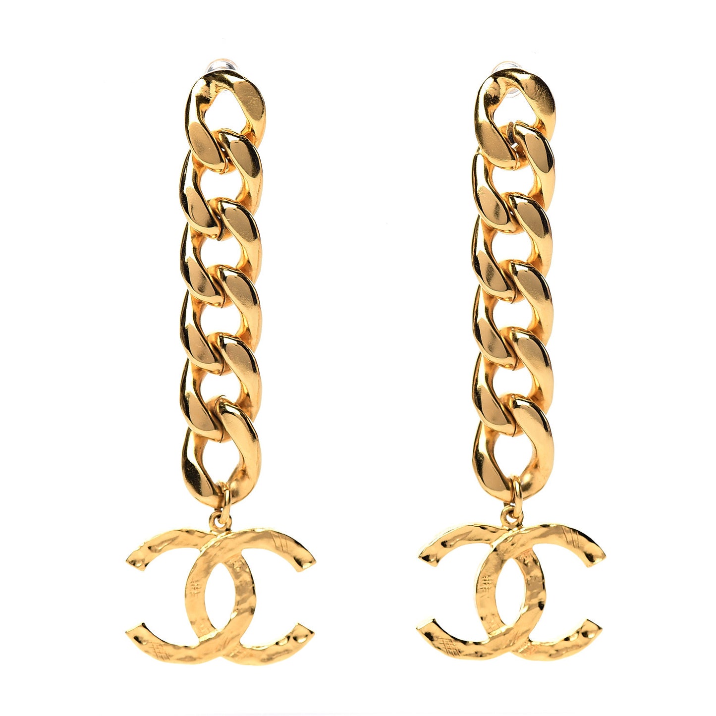 Metal CC Pick Drop Earrings Gold