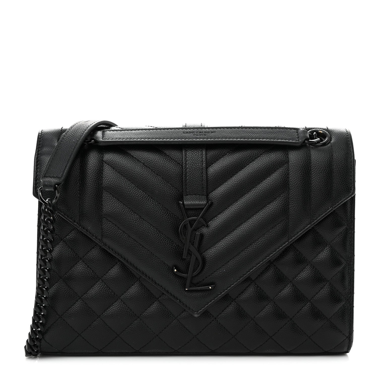 Saint Laurent Grain De Poudre Textured Mixed Matelasse Triquilt Medium Monogram Monochrome Satchel Black 1 of 13
