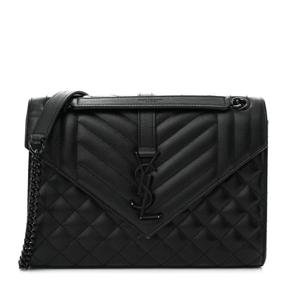 Saint Laurent Grain De Poudre Textured Mixed Matelasse Triquilt Medium Monogram Monochrome Satchel Black 1 of 13