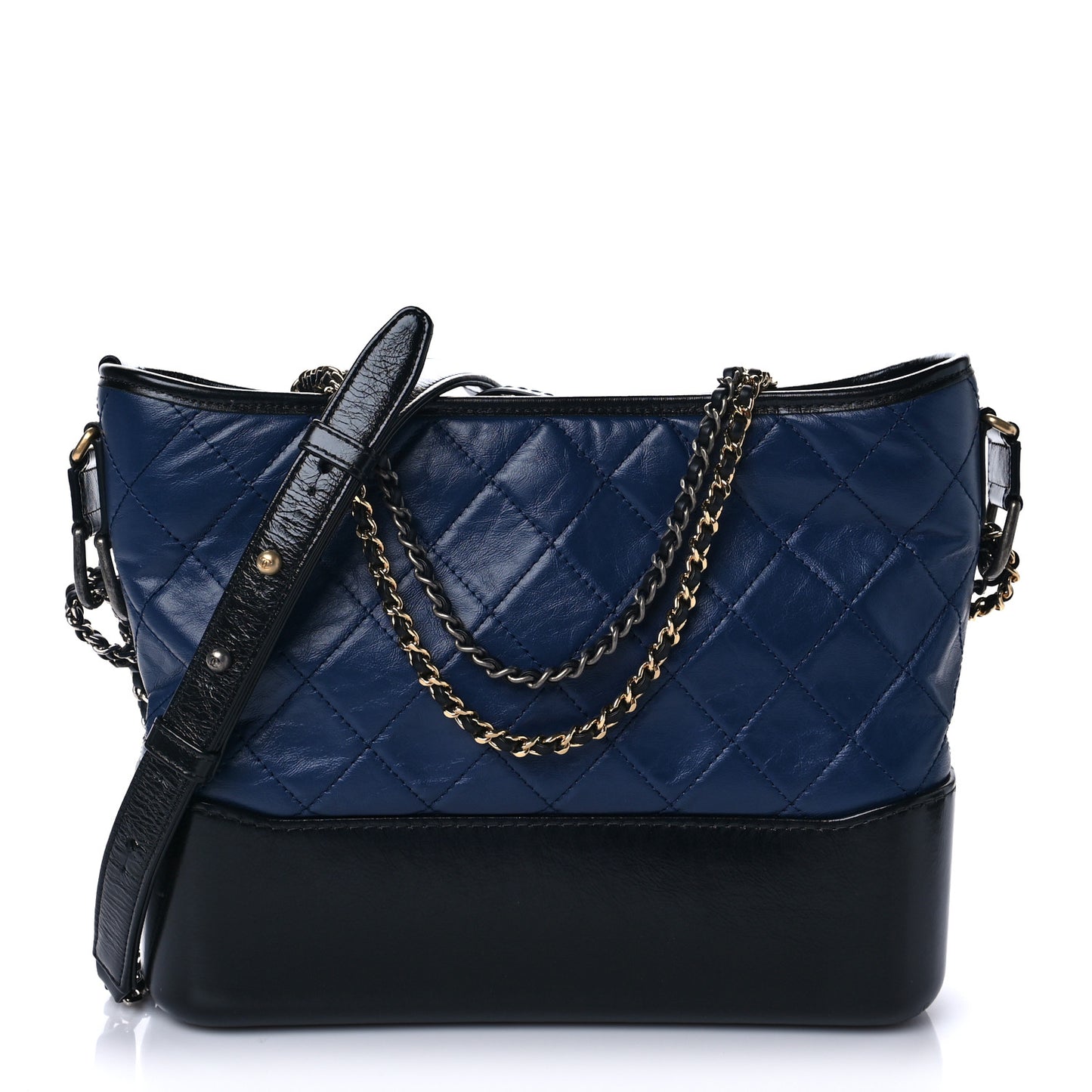 Aged Calfskin Quilted Medium Gabrielle Hobo Navy Black