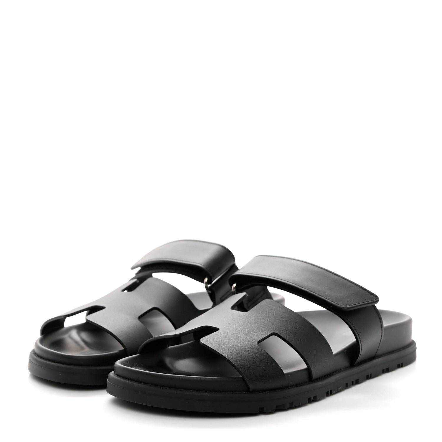 Hermes Calfskin Womens Chypre Sandals 37.5 Black 3 of 9