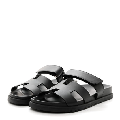 Hermes Calfskin Womens Chypre Sandals 37.5 Black 3 of 9