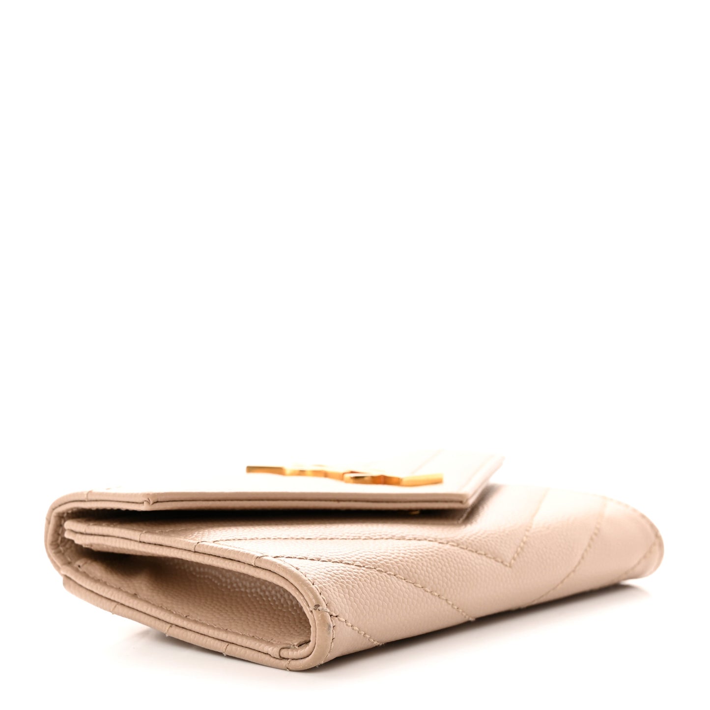 Grain De Poudre Matelasse Chevron Small Monogram Envelope Wallet Dark Beige