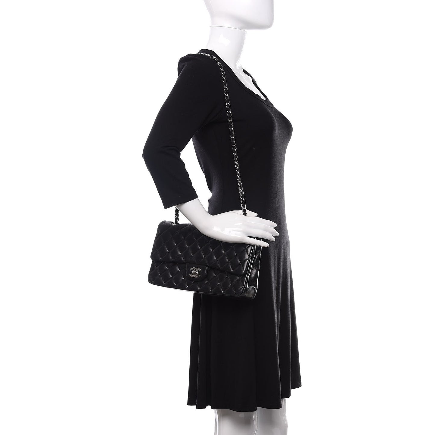 Lambskin Quilted Medium Double Flap Black
