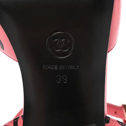 Chanel Lambskin Printed CC Sandals 39 Pink Black 6 of 9