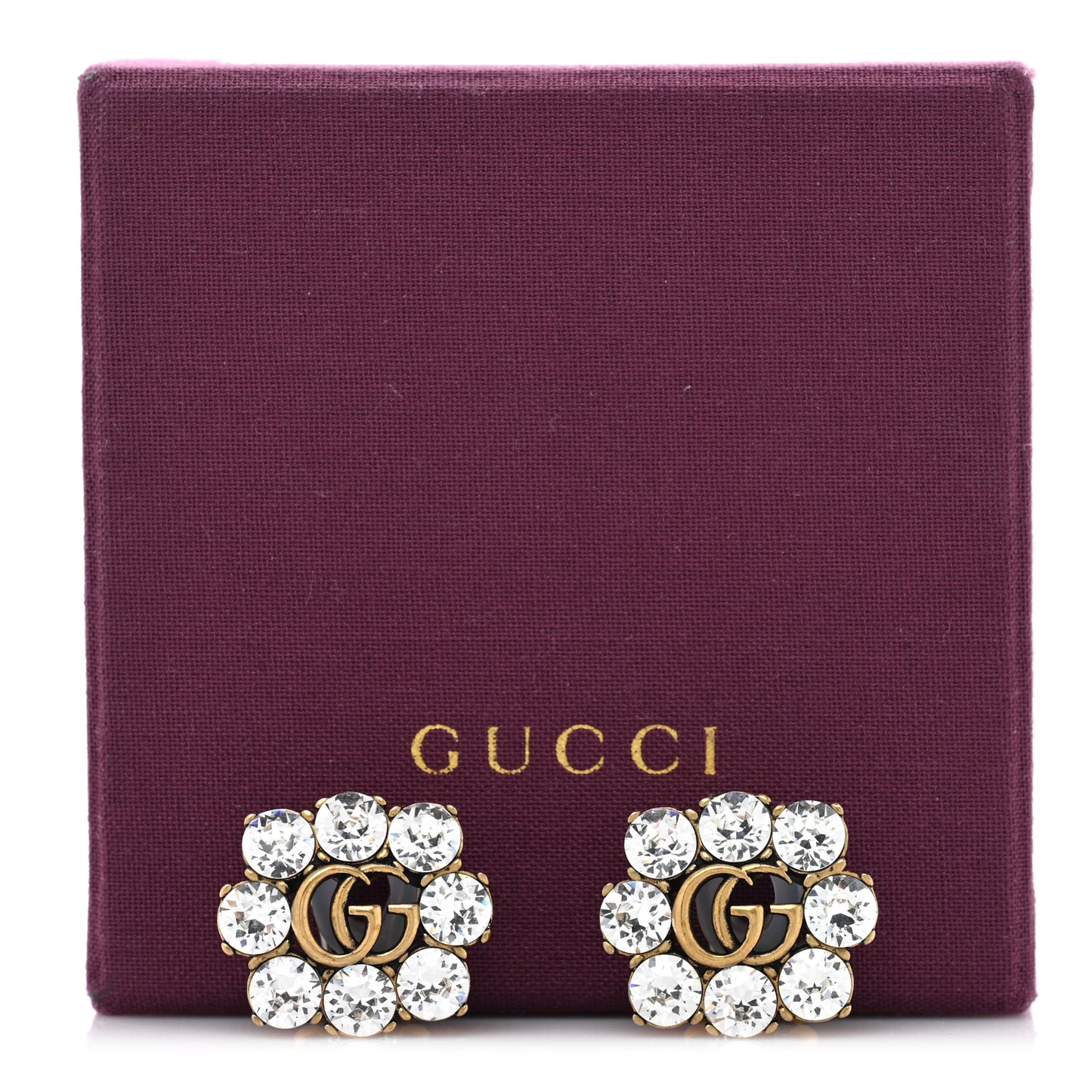Metal Crystal Double G Clip On Earrings Aged Gold