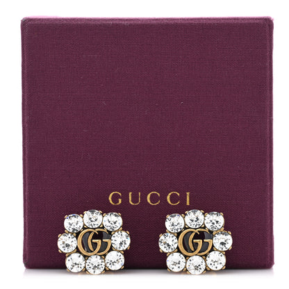 Gucci Metal Crystal Double G Clip On Earrings Aged Gold 5 of 5
