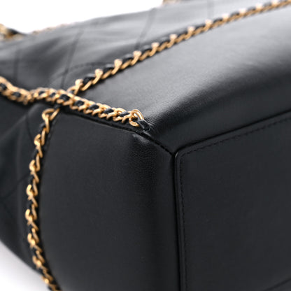 Chanel Calfskin Quilted Chain Lines Shopping Tote Black 8 of 11