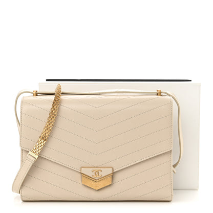 Chanel Calfskin Chevron Quilted Large Medal Flap Light Beige 11 of 11