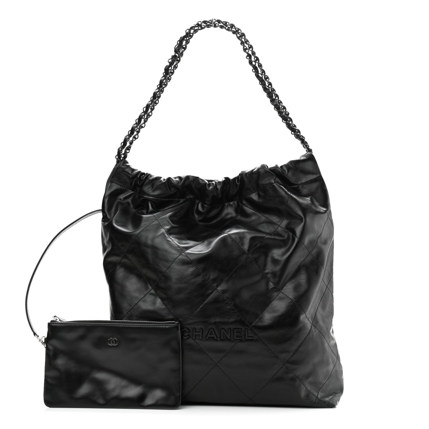 Shiny Calfskin Quilted Large Chanel 22 So Black