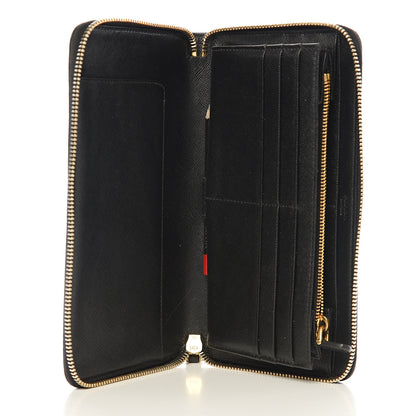 Prada Saffiano Metal Large Zip Around Travel Wallet Black 4 of 9