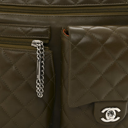 Chanel Calfskin Snakeskin Quilted Cambon Multipocket Shoulder Bag Khaki 8 of 11