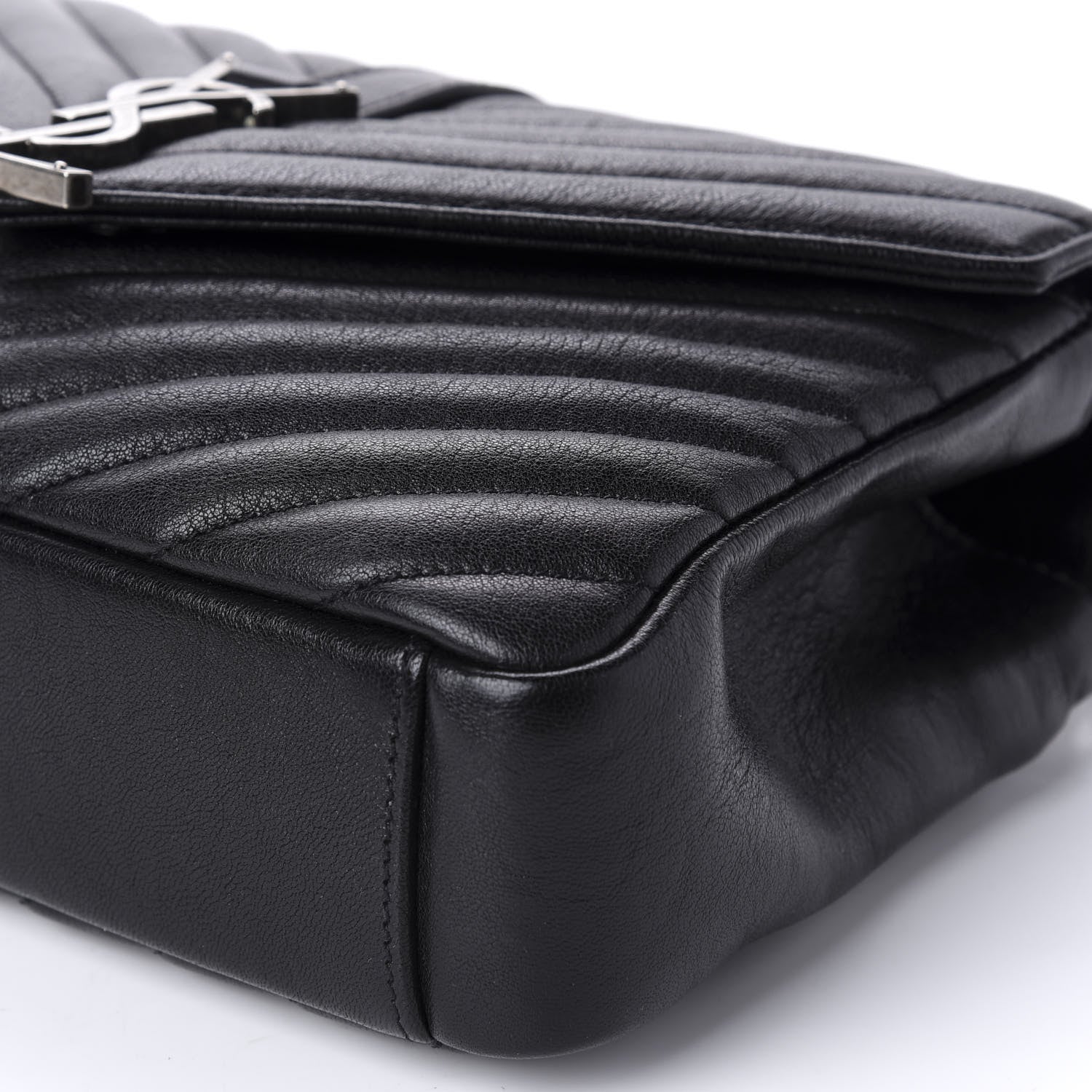 Saint Laurent Sheepskin Matelasse Chevron Monogram Medium College Bag Black 7 of 12