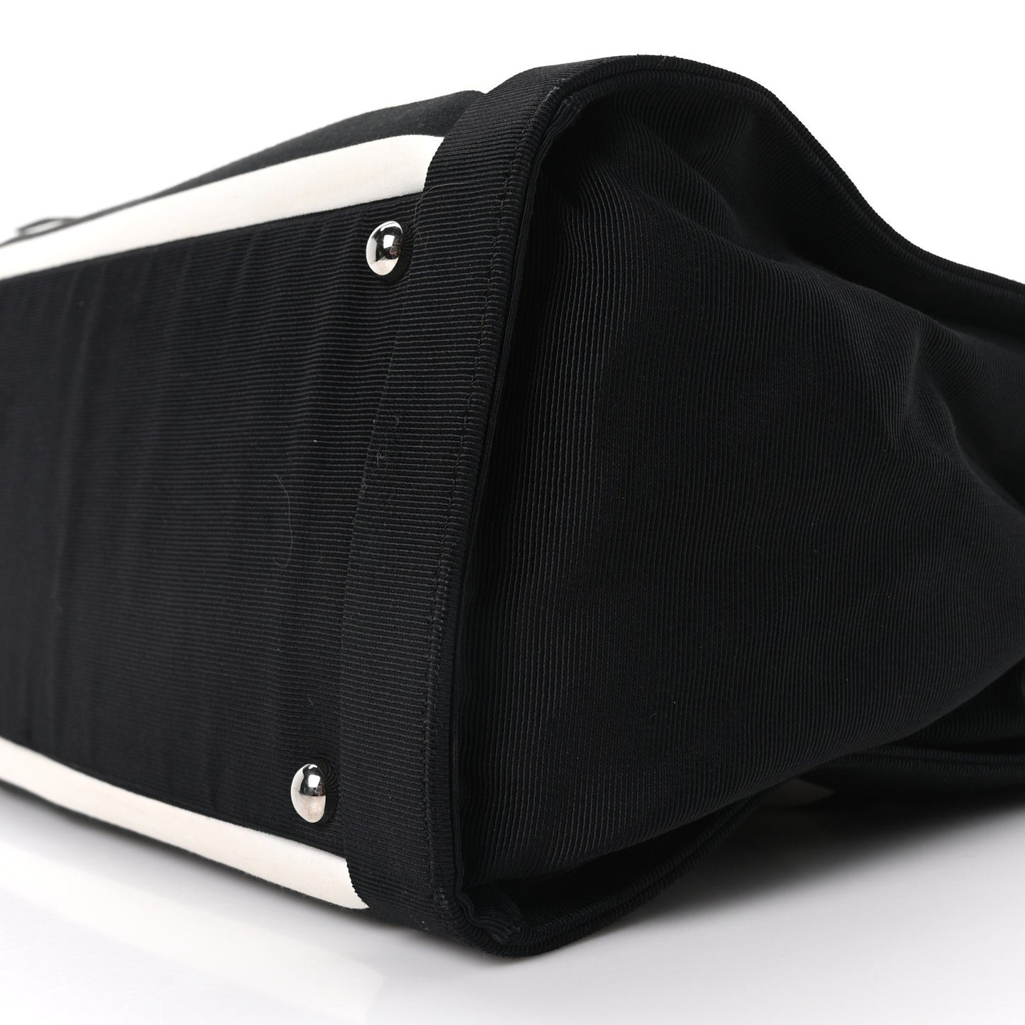 Canvas Grosgrain Striped CC Shopping Tote Black White