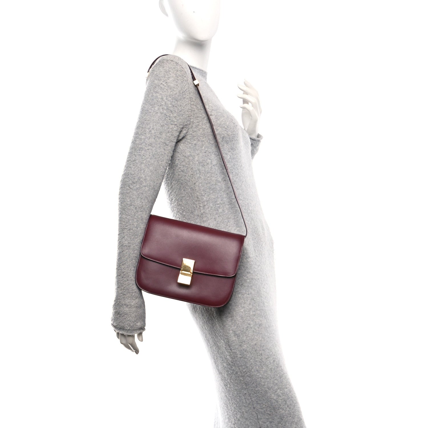 Celine Box Calfskin Medium Classic Box Flap Bag Burgundy 2 of 10