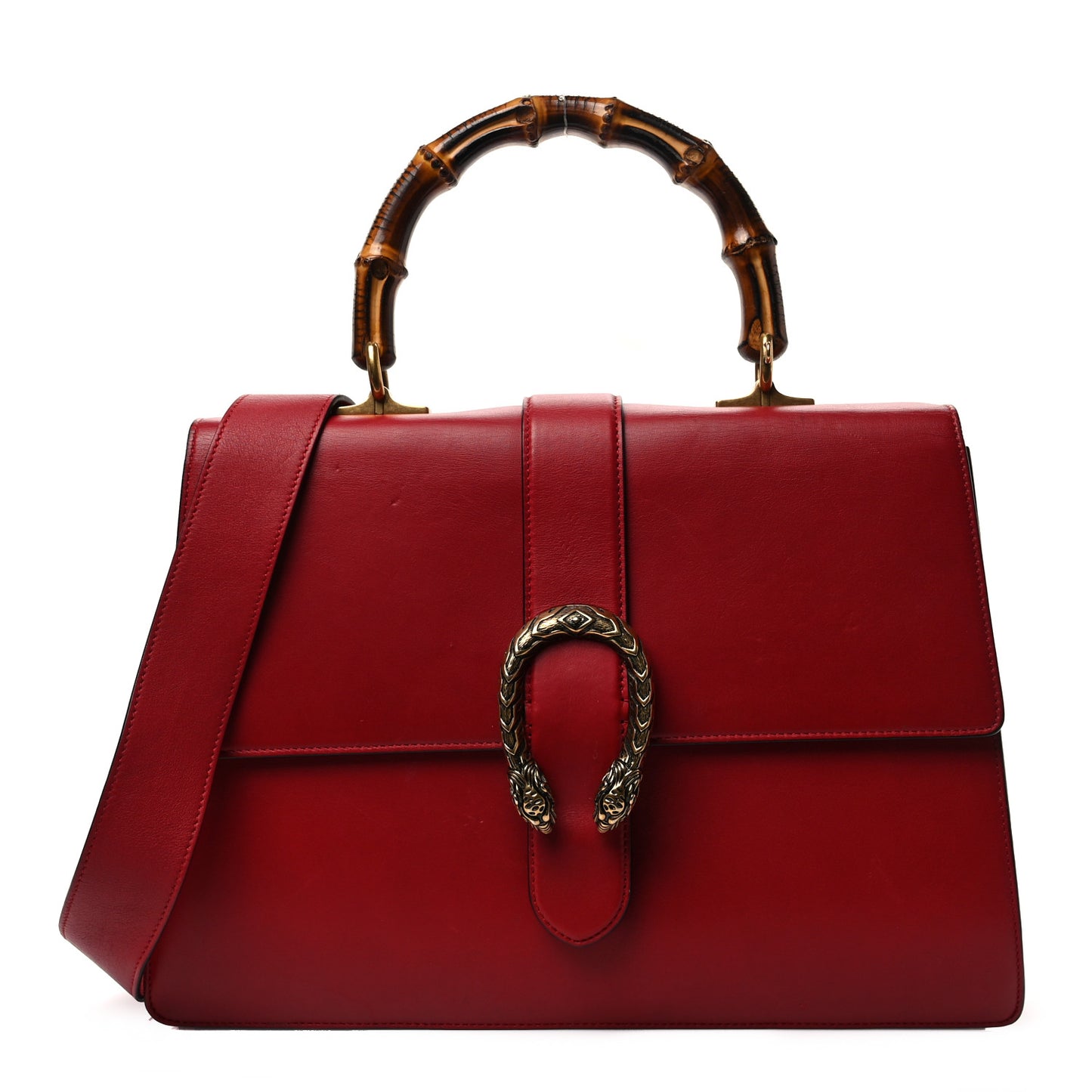 Moon Calfskin Web Large Dionysus Bamboo Top Handle Bag Hibiscus Red