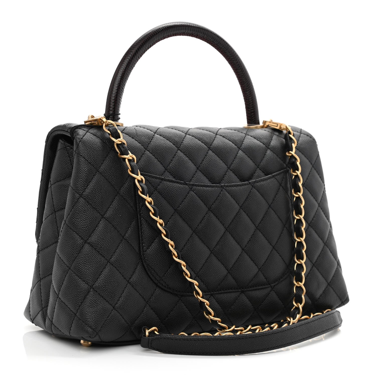 Chanel Caviar Lizard Embossed Quilted Small Coco Handle Flap Black 3 of 10