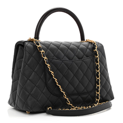 Chanel Caviar Lizard Embossed Quilted Small Coco Handle Flap Black 3 of 10