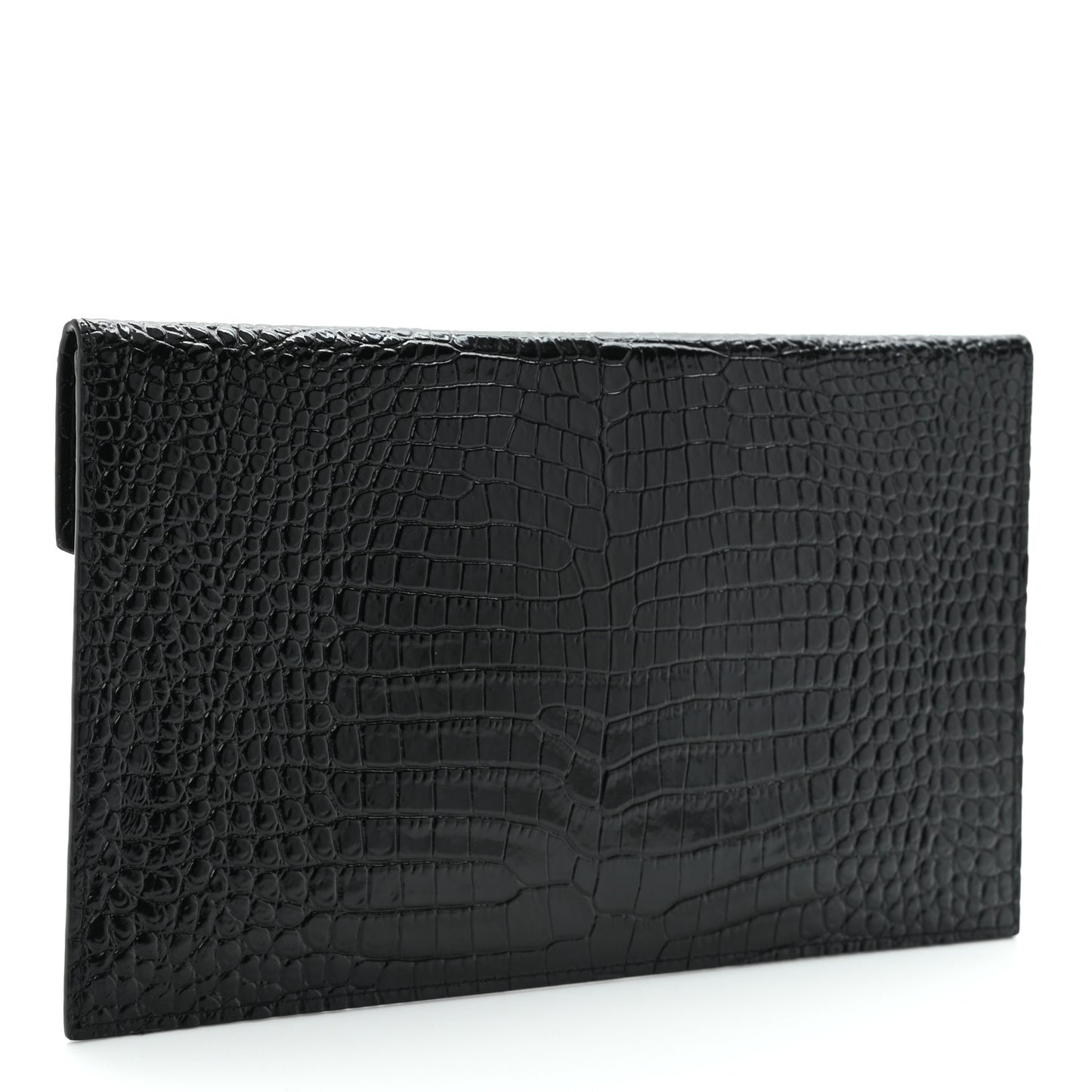Calfskin Crocodile Embossed Uptown Monogram Clutch Black