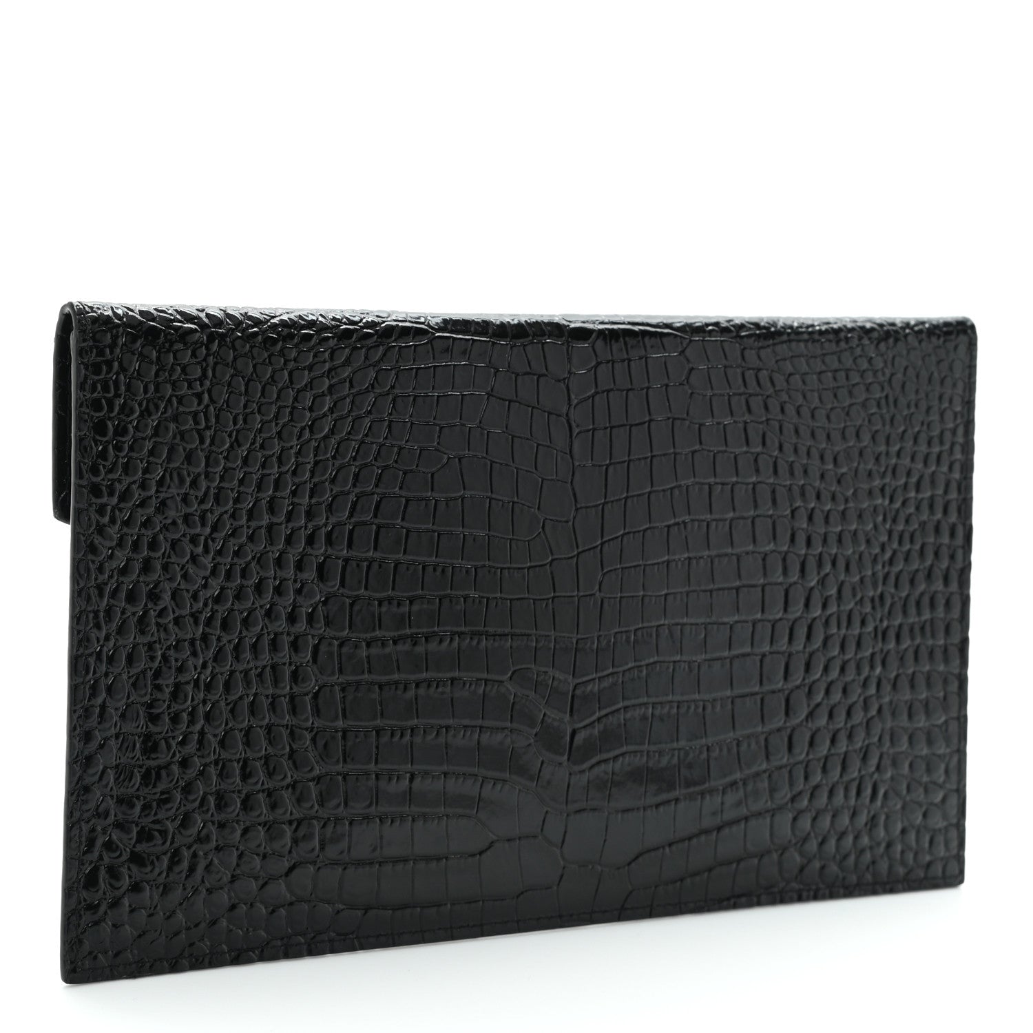 Saint Laurent Calfskin Crocodile Embossed Uptown Monogram Clutch Black 3 of 9