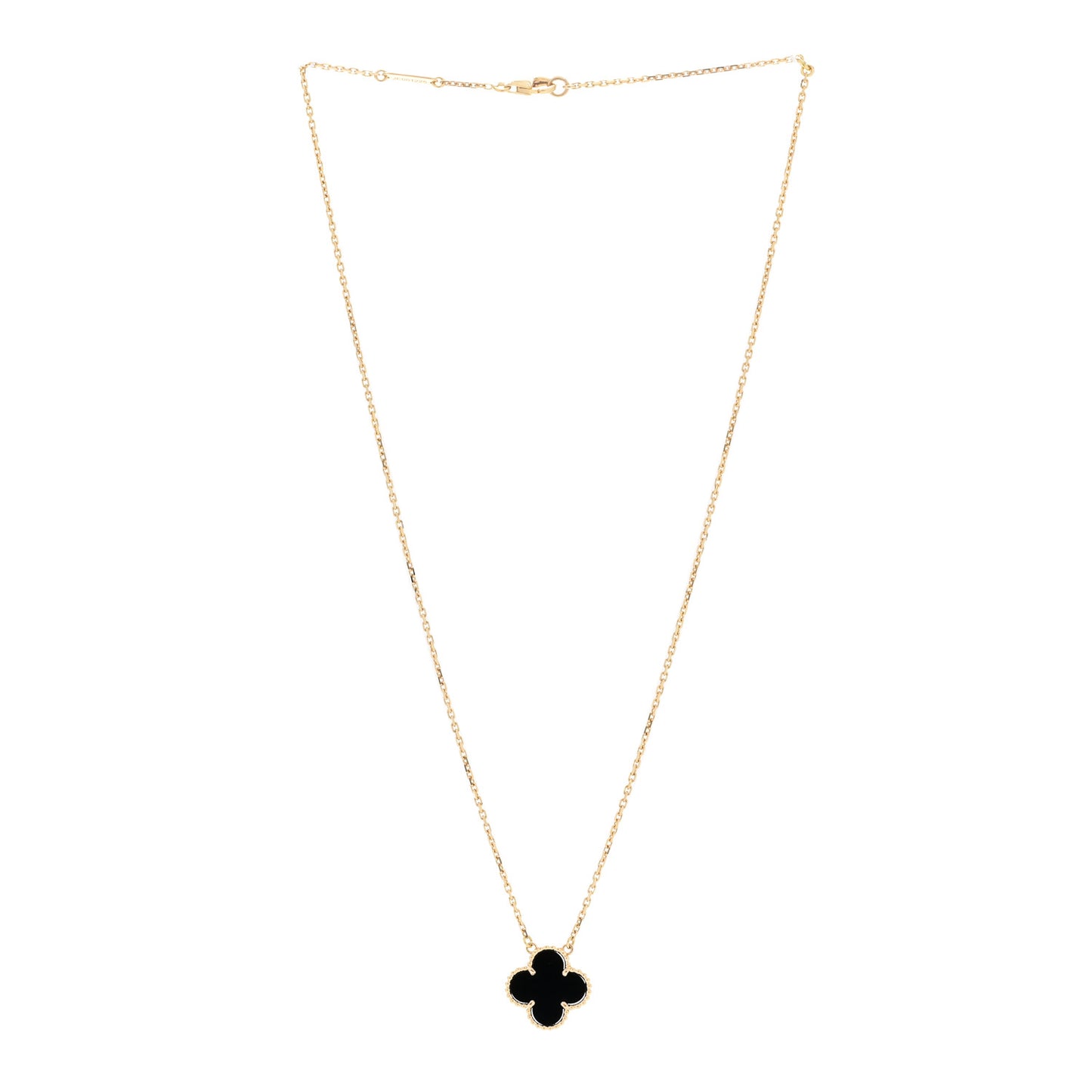18K Yellow Gold Black Onyx Vintage Alhambra Pendant Necklace