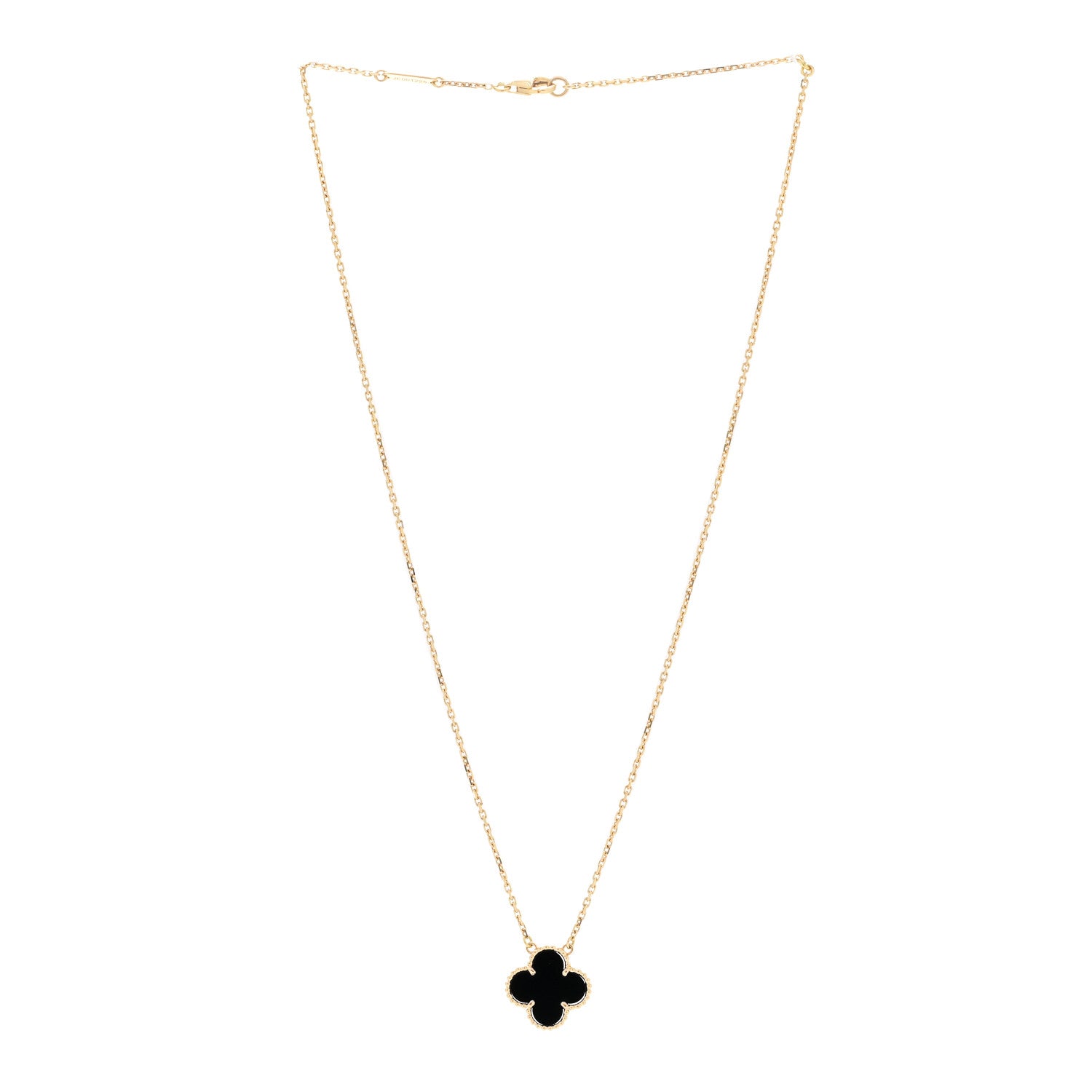 Van Cleef & Arpels 18K Yellow Gold Black Onyx Vintage Alhambra Pendant Necklace 3 of 6
