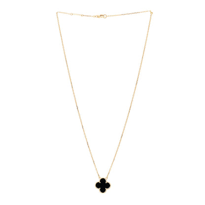 Van Cleef & Arpels 18K Yellow Gold Black Onyx Vintage Alhambra Pendant Necklace 3 of 6