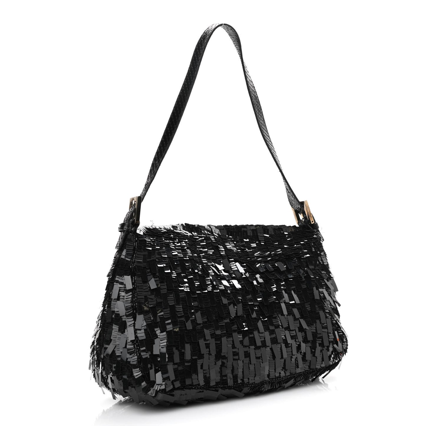 Sequin Paillettes Snakeskin Baguette Black