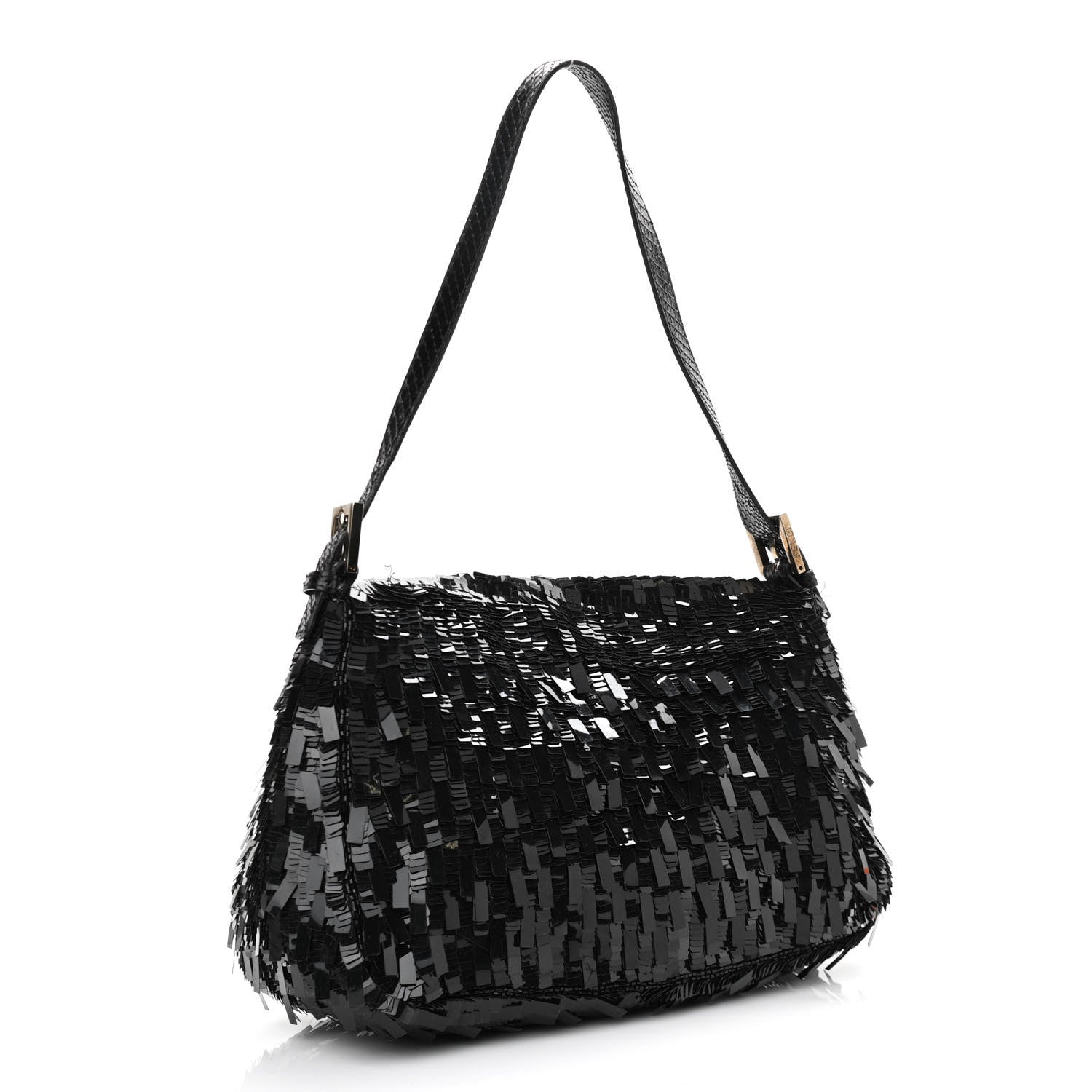 Fendi Sequin Paillettes Snakeskin Baguette Black 3 of 11