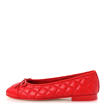 Chanel Caviar Quilted CC Cap Toe Ballerina Flats 37.5 Red 1 of 10