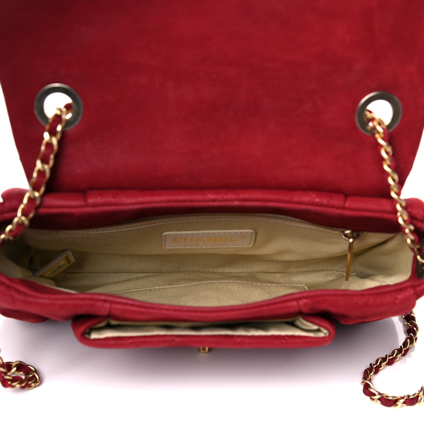 Iridescent Calfskin Quilted Flap Bag Red